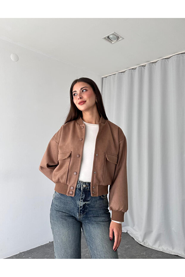 Wide Pocket Snap Button Bomber Jacket - 2