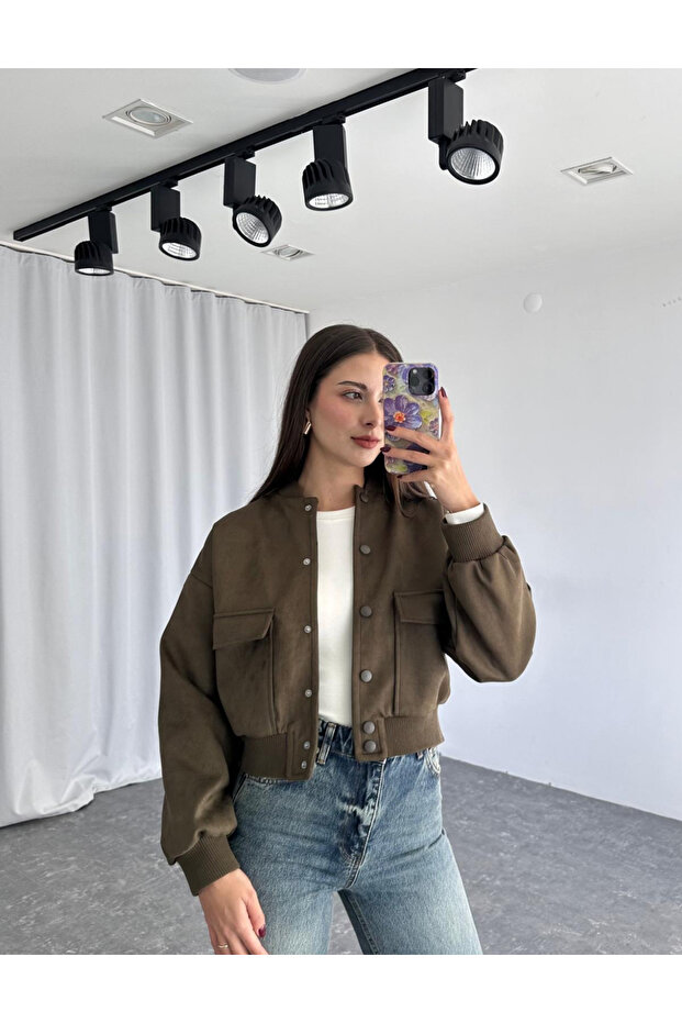 Wide Pocket Snap Button Bomber Jacket - 5