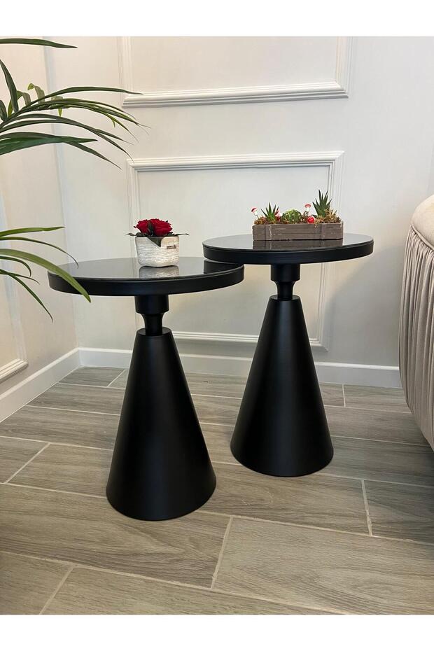 2Lİ CLASS SİYAH BOYALI YAN SEHPA - 5