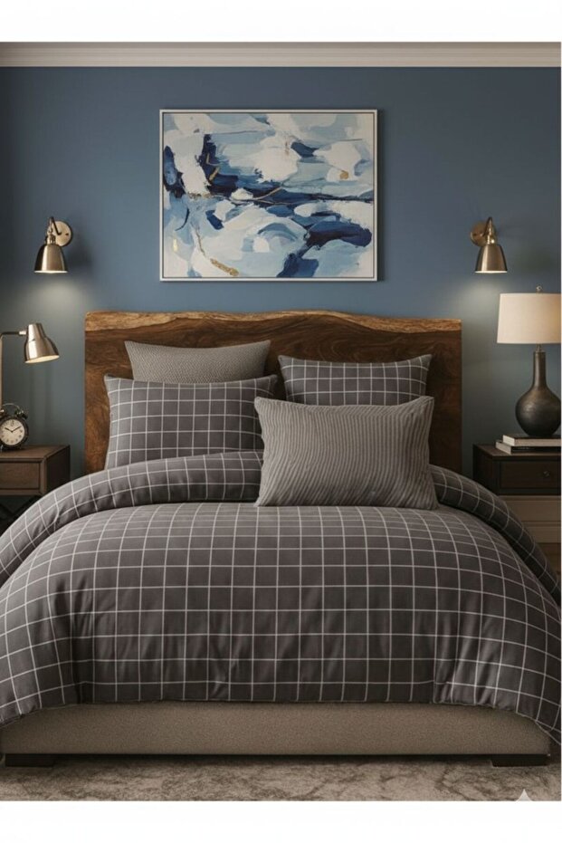 Square Patterned Single Duvet Cover Set - 160X240/Flat Sheet