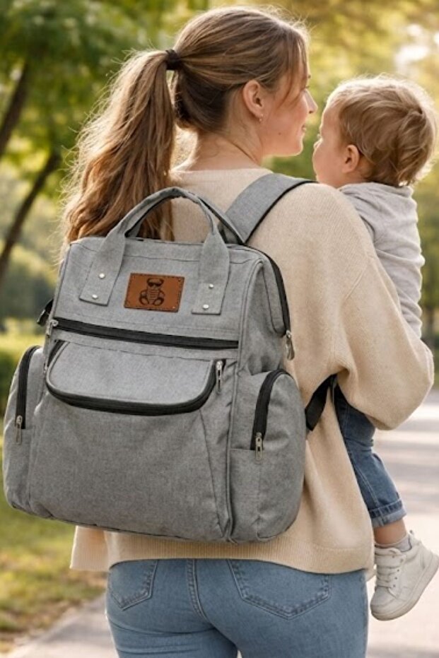 Luxury Mother Baby Care Bag - Gray Backpack