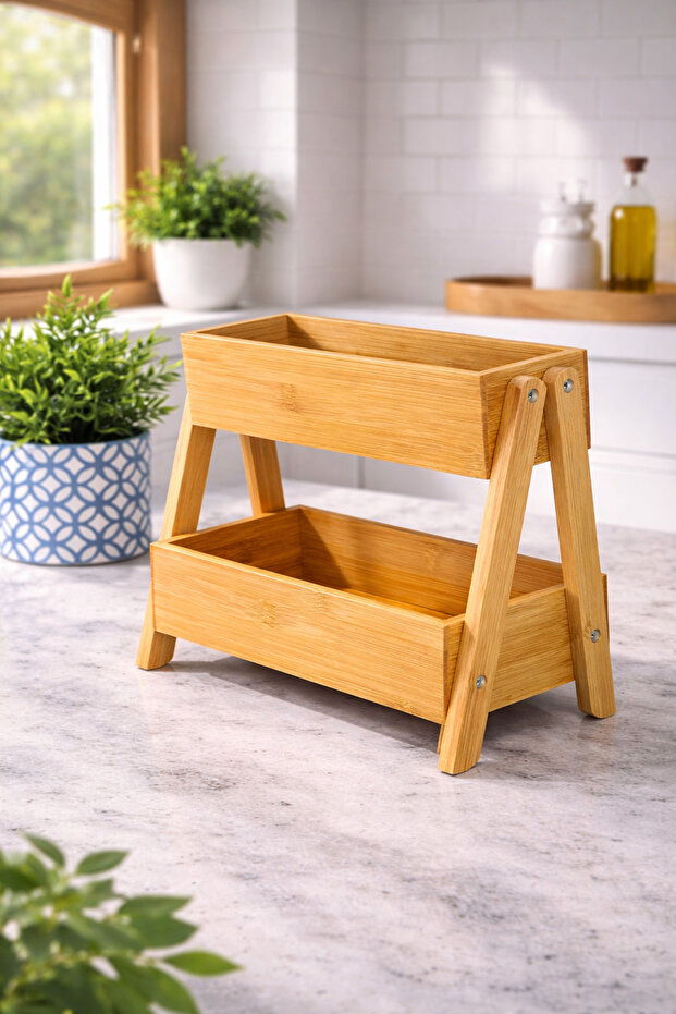 Bambu 2 katlı baharat standı - 1