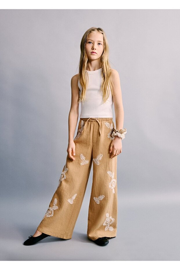 İşlemeli dokulu pantolon - 2