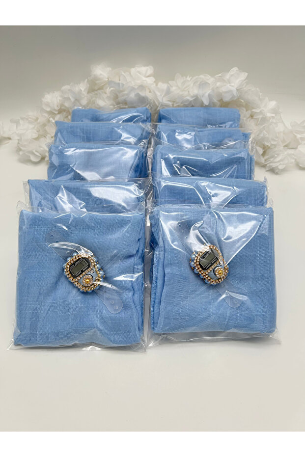 10 Pieces Blue Flared Scarf and Zikirmatik Set Hajj Umrah Mawlid Gift