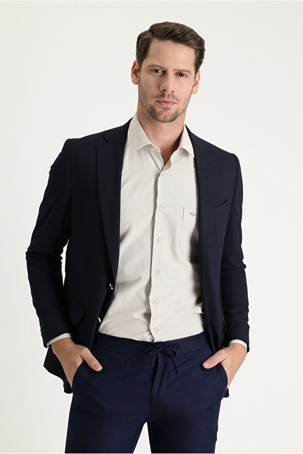 6 Drop Regular Fit Standart Kesim Yünlü Likralı Esnek Mevsimlik Blazer Ceket - 1