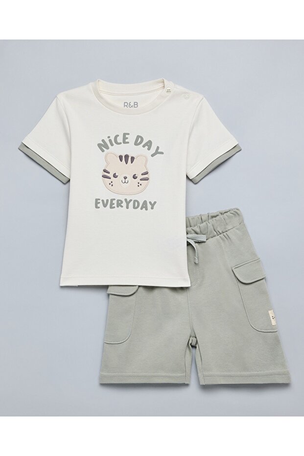 Boys Ivory Embroidered T-Shirt and Shorts Set
