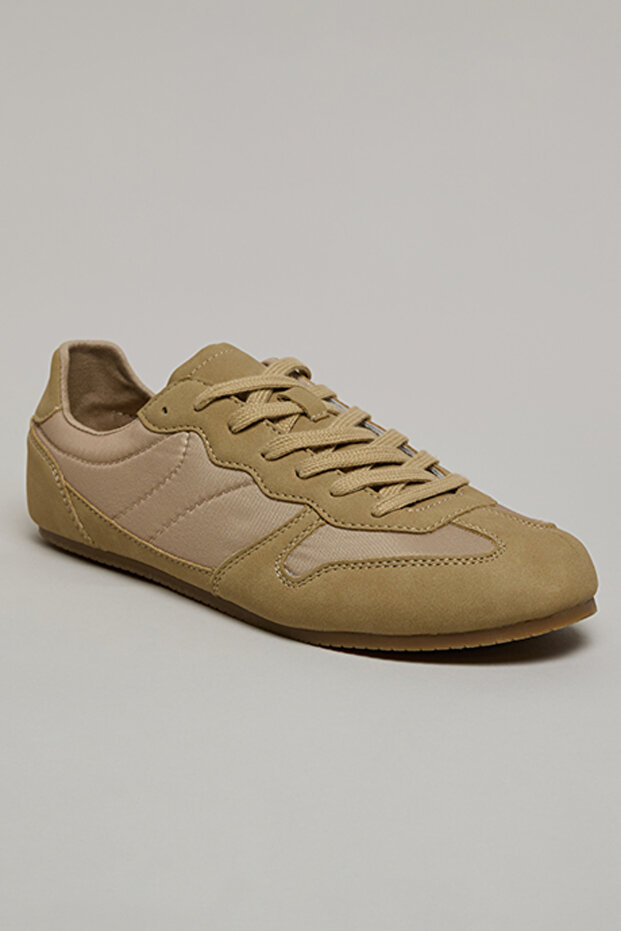 Women Beige Color Block Lace Up Shoes