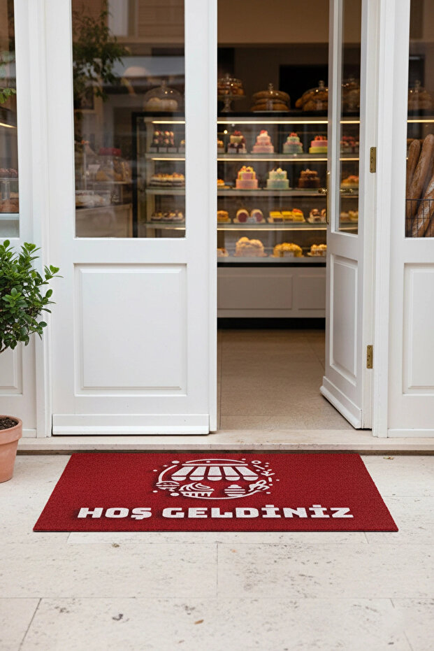 Pastahane Pastacı Mercan Kırmızı Welcome Home Office Workplace Door Mat 45X70Cm