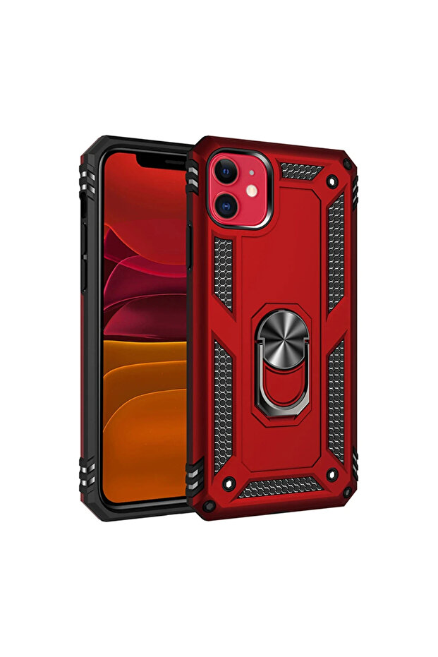 جراب Newface لهاتف iPhone 11 من السيليكون بحلقة صوفيا - أحمر - 2