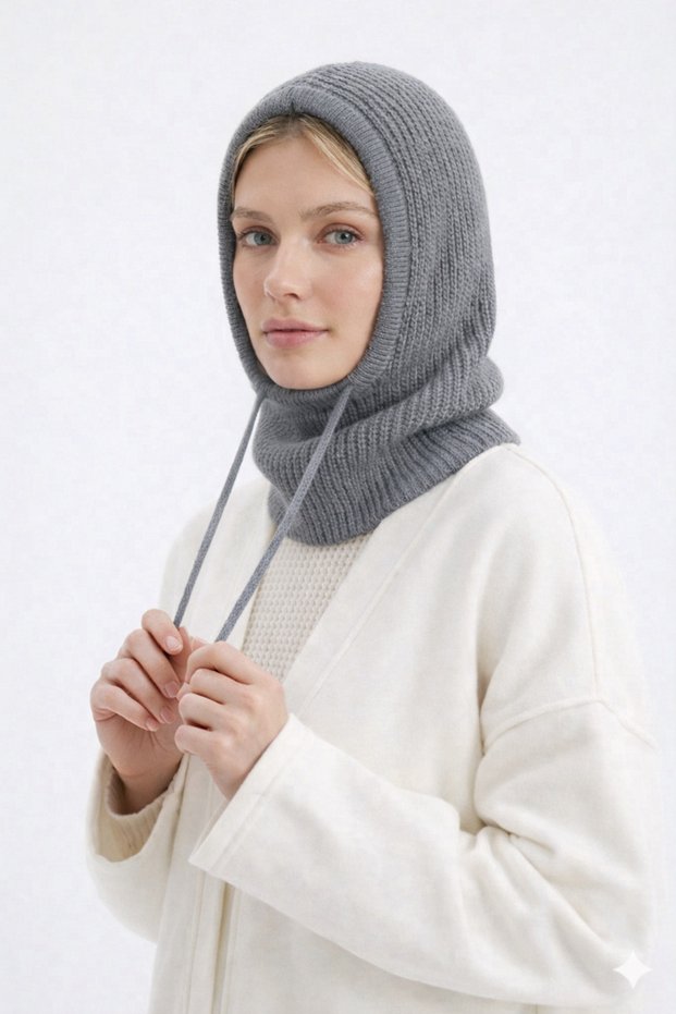 Women's Gray Ribbed Knitwear Beanie