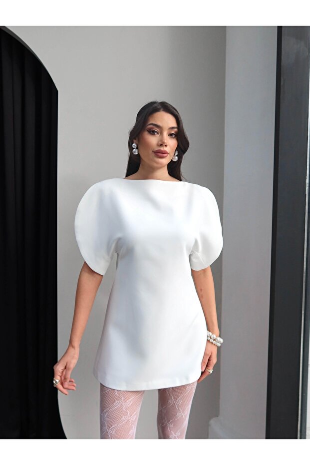 Omuz Dekolte Mini Elbise - 1