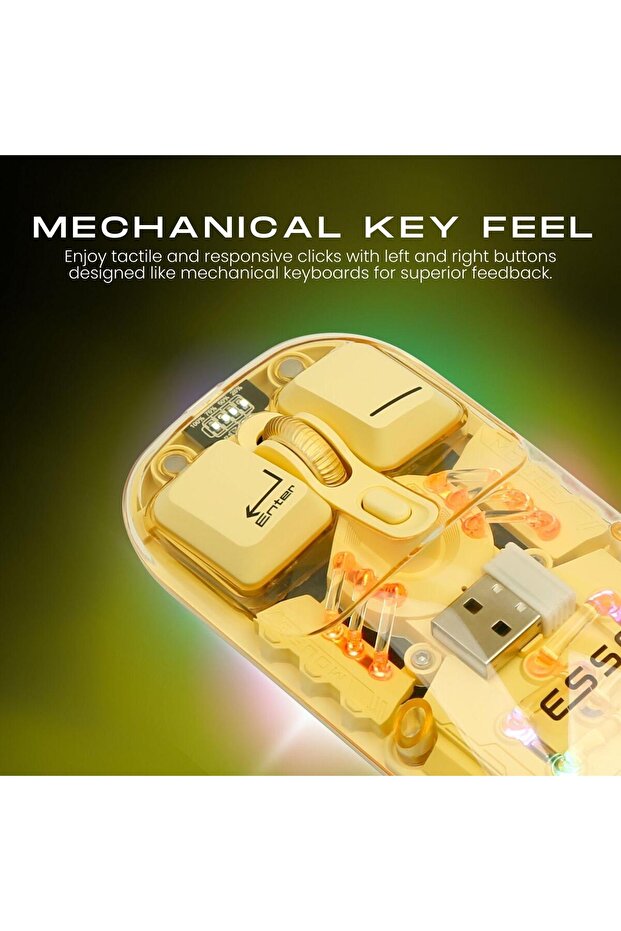 Transparent Wireless RGB Mouse - Yellow - 6