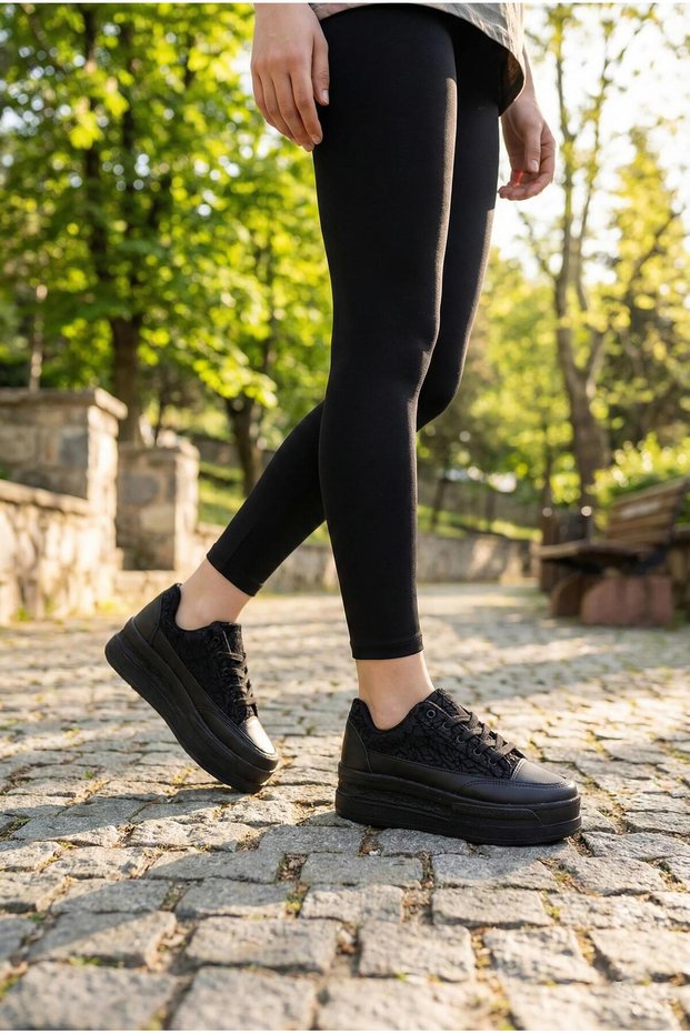 Women's Stone Detailed High Sole Casual Shoes Sneaker