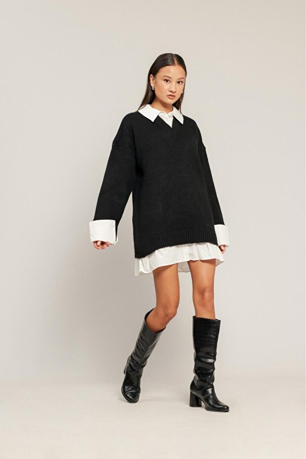 Shirt-Like V-Neck Dress