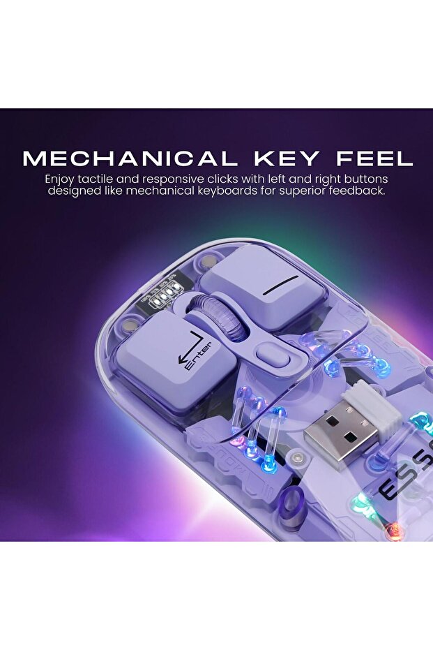 ماوس لاسلكي شفاف بإضاءة RGB - بنفسجي - 5