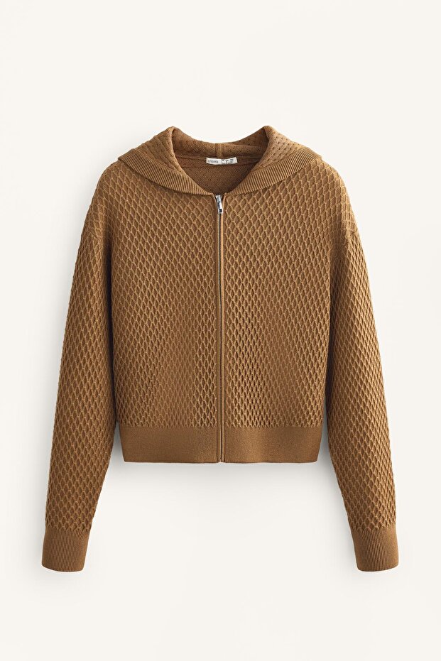 Kapüşonlu örgü ceket - 7