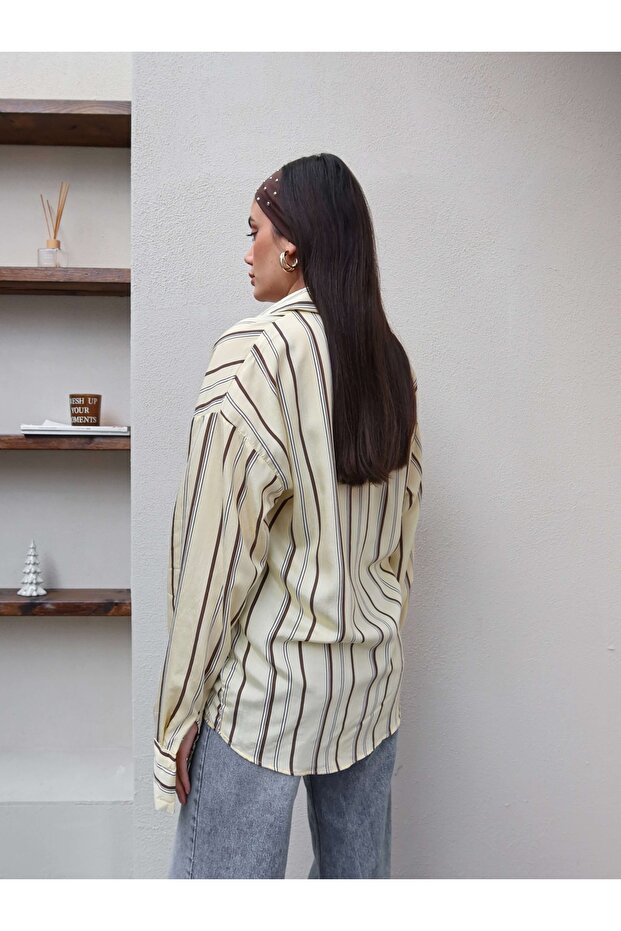 Kalın Çizgili Oversize Gömlek - 5