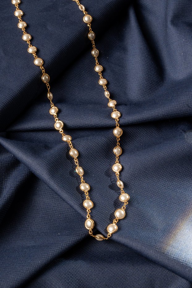Gold Framed Row Pearl Stainless Steel Necklace