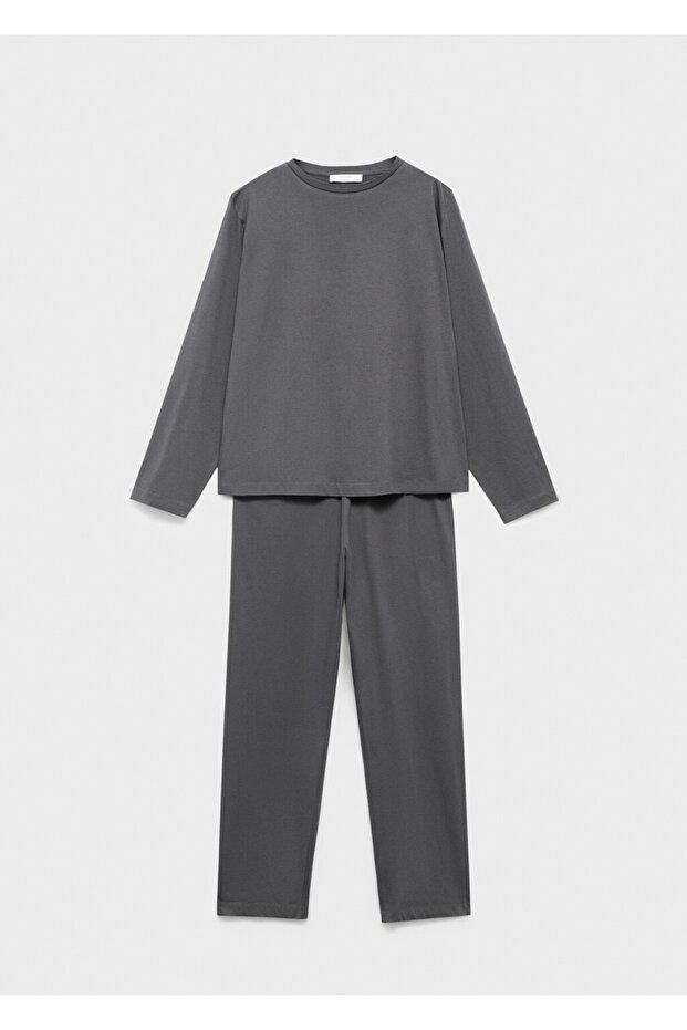 Düz pamuklu iki parça pijama - 3