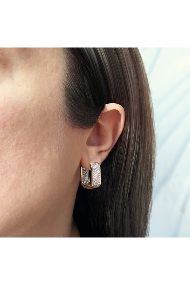 Double Color Rectangular Shaped Stone Thick Hoop Earrings - 1