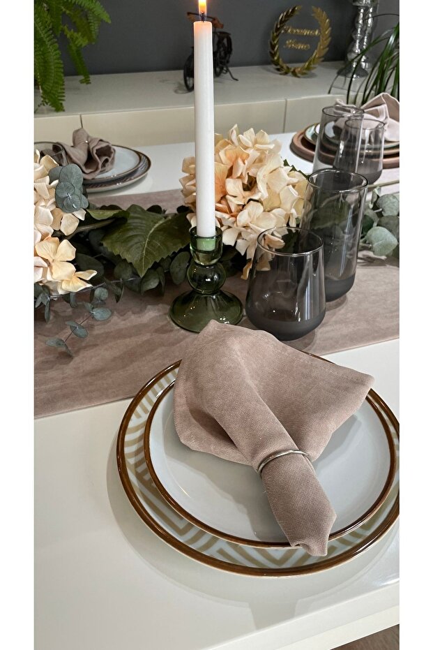 Pearl Velvet Textured Seamless Milk Brown Napkin 6 Pieces