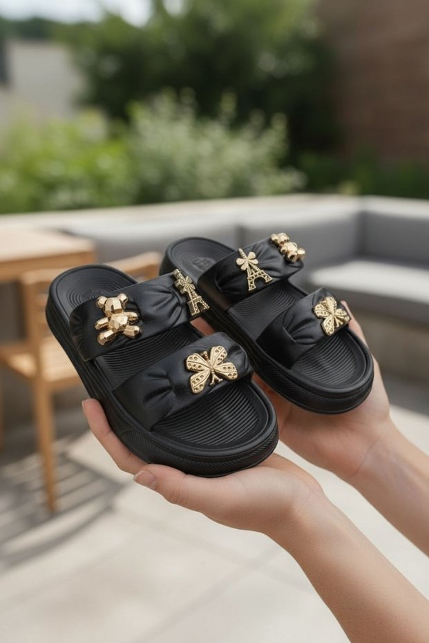 Women's Daily Slippers Black Stylish Sea Beach Non-Slip Outdoor Slippers