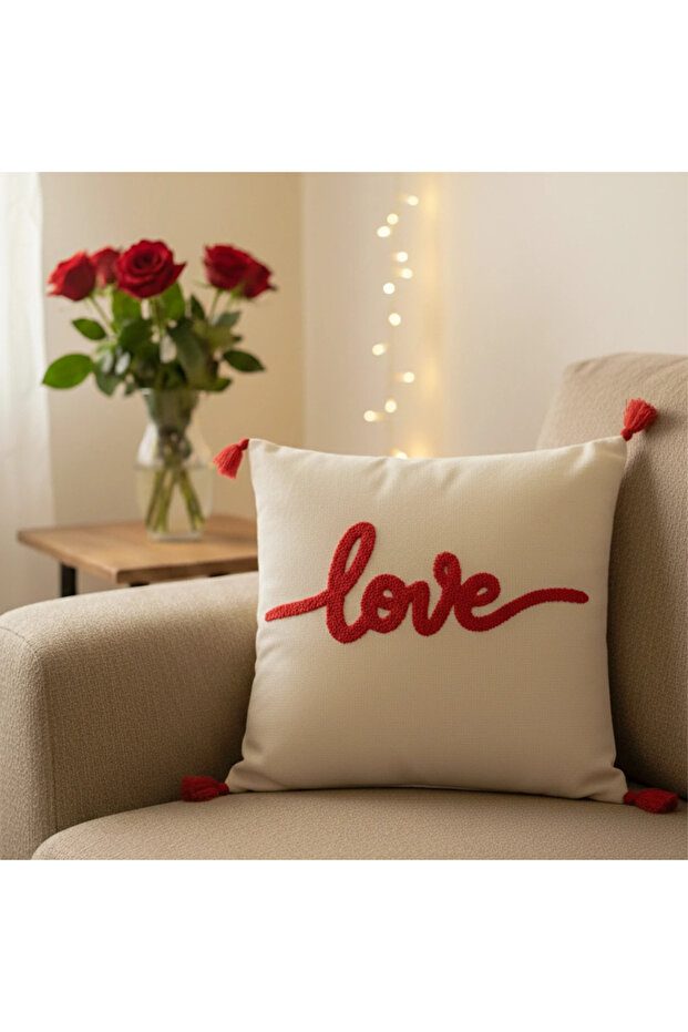 Red Love Punch Embroidered 1 Piece Throw Pillow Cover Gift for Lovers | Valentine's Day (Without Inner Filling)