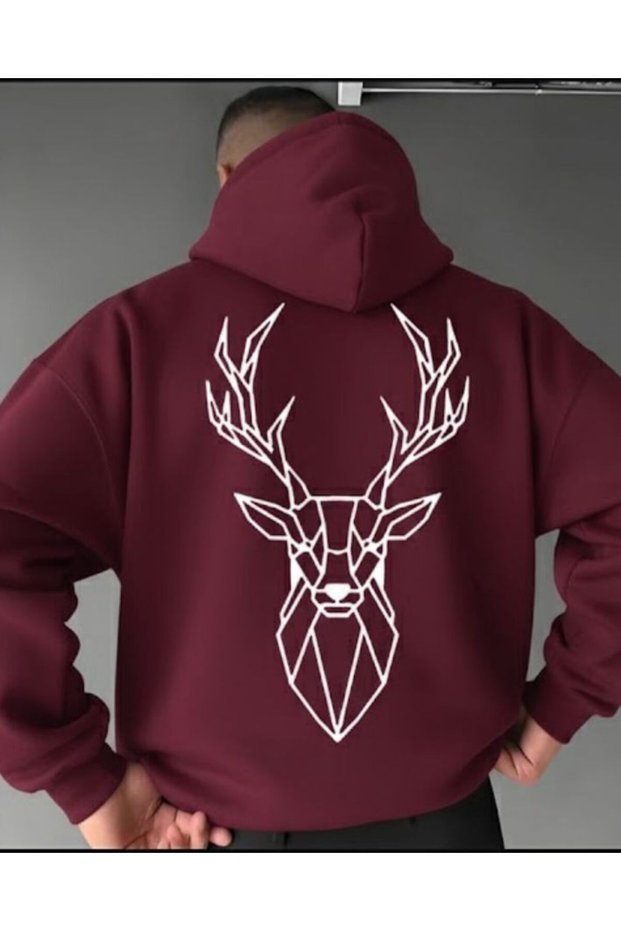Unisex Men/Women Colorful Deer Custom Printed Cotton Oversize Hooded Sweatshirt