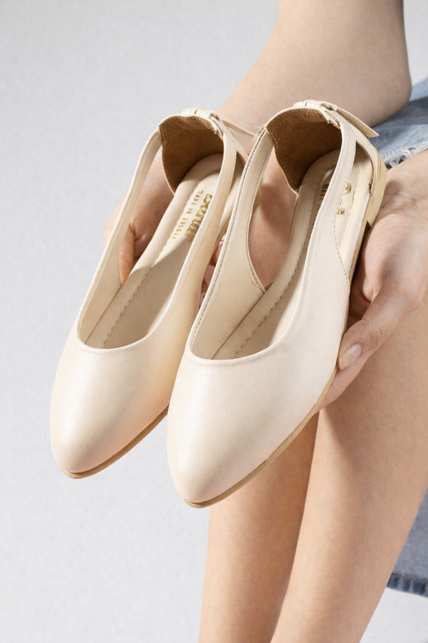 Women's Open-Side Ballerina Flats with Bow Detail on the Back, Office and Home Ballerinas