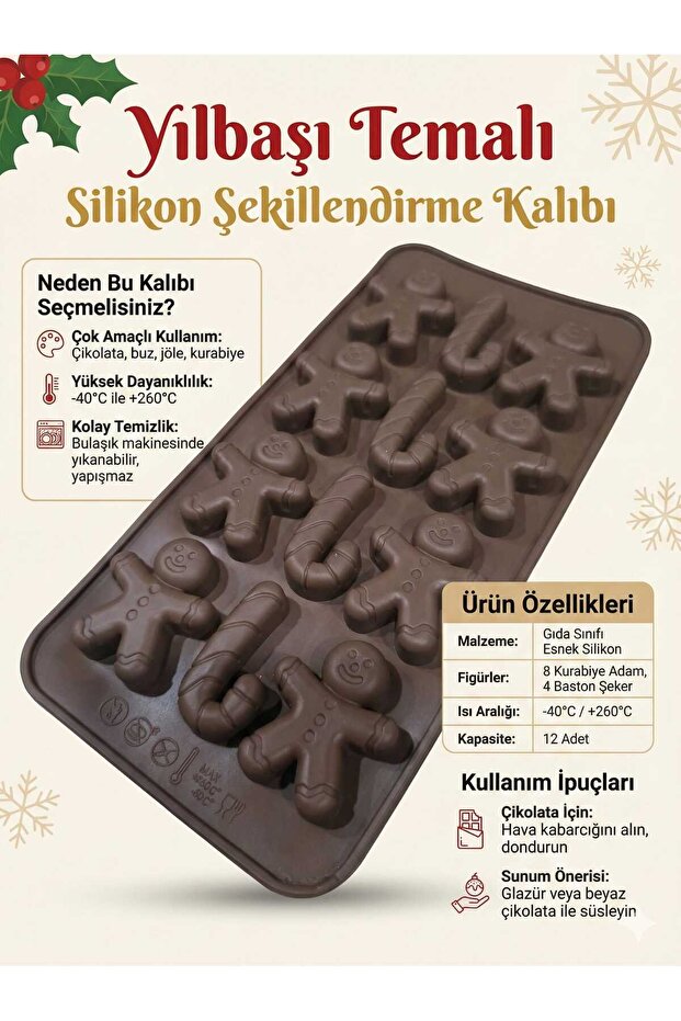 12-Piece Gingerbread Man and Candy Cane Figured Silicone Chocolate, Jelly Bean, and Candle Mold