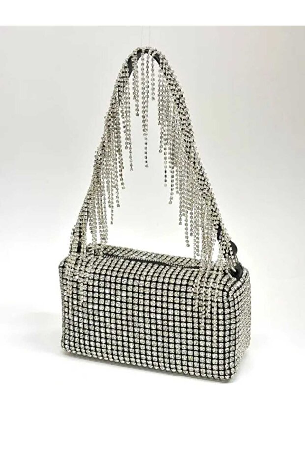 Imported Women's Silver Stone-Embellished Evening Dress Bag