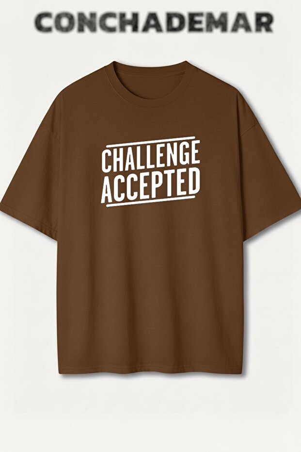 تي شيرت قطني فاخر كبير الحجم مطبوع عليه Challenge Accepted Barney
