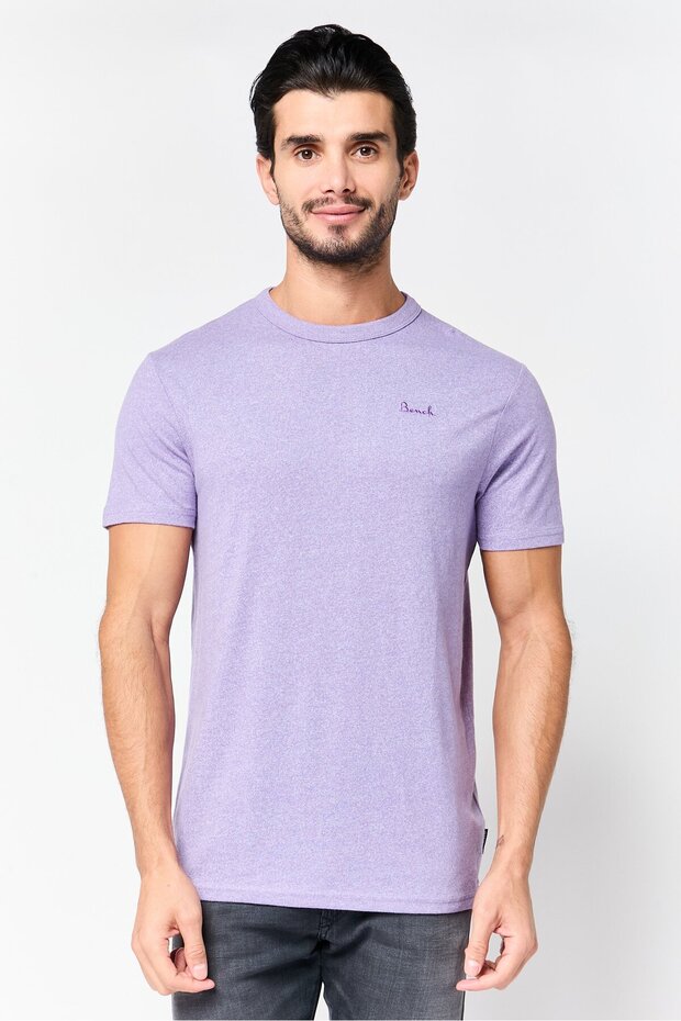 Men Crew Neck Short Sleeve Embroidered Logo T-Shirt, Lilac