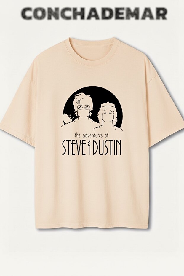 Stranger Things Steve and Dustin Printed Premium Oversize Cotton T-Shirt