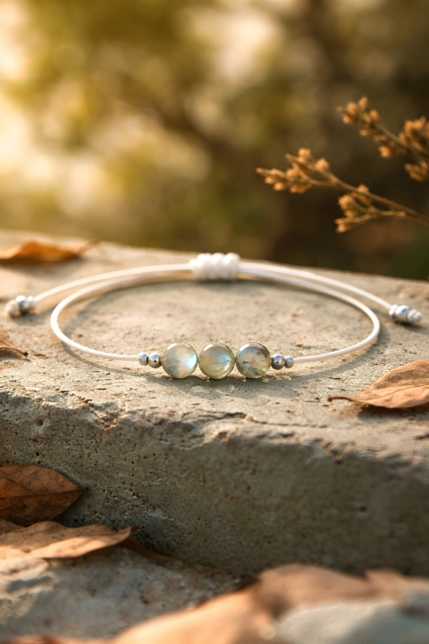 Labradorite Reflective Real Stone Bracelet Handmade Adjustable Unisex 8 mm