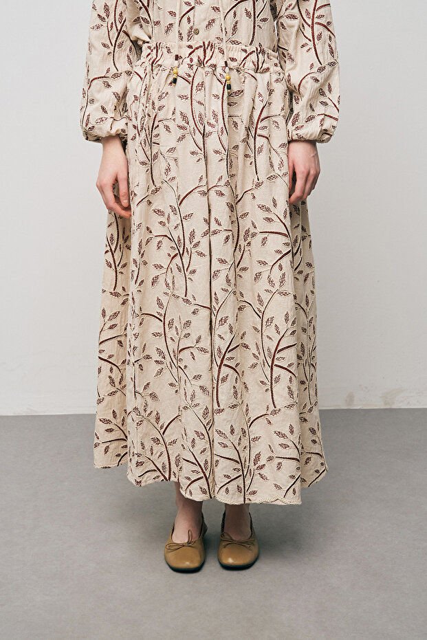 Women's Botanical Line Embroidered Bohemian Maxi Skirt