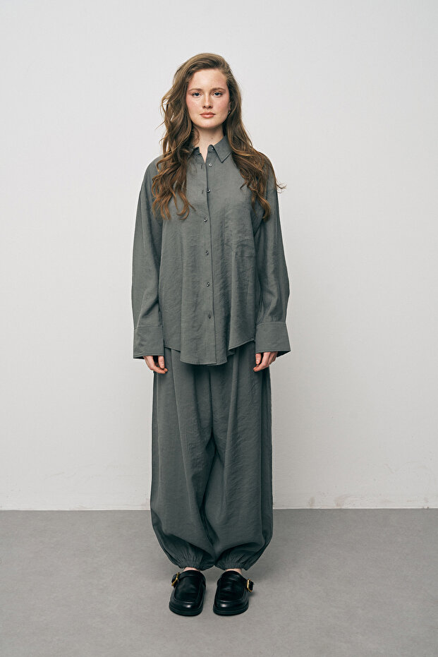 Kadın Düz Renk Basic Gömlek - 3