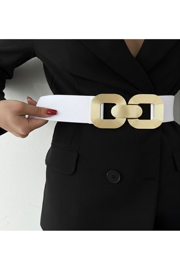 Gold Buckle Interlocking Elastic Women's Belt, Jacket Belt, Shirt Belt, Dress Belt