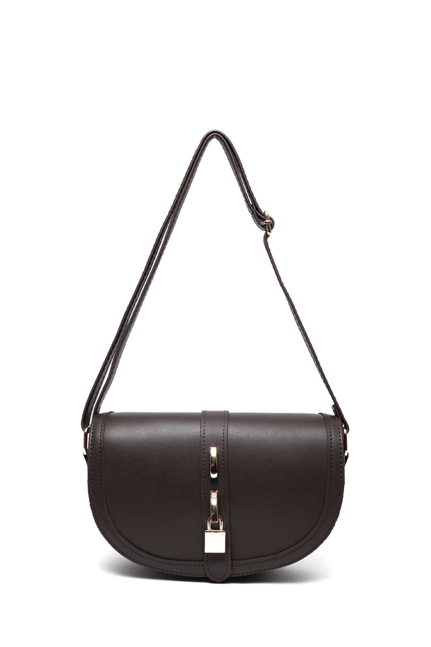 Brown Color Shk92 Faux Leather Single Compartment Snap Fastener Hand, Arm and Shoulder Bag with Lock Detail