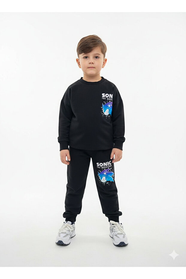 Boy's Cartoon Character Set 2 Threaded Threaded Sweatshirt - Tracksuit Set