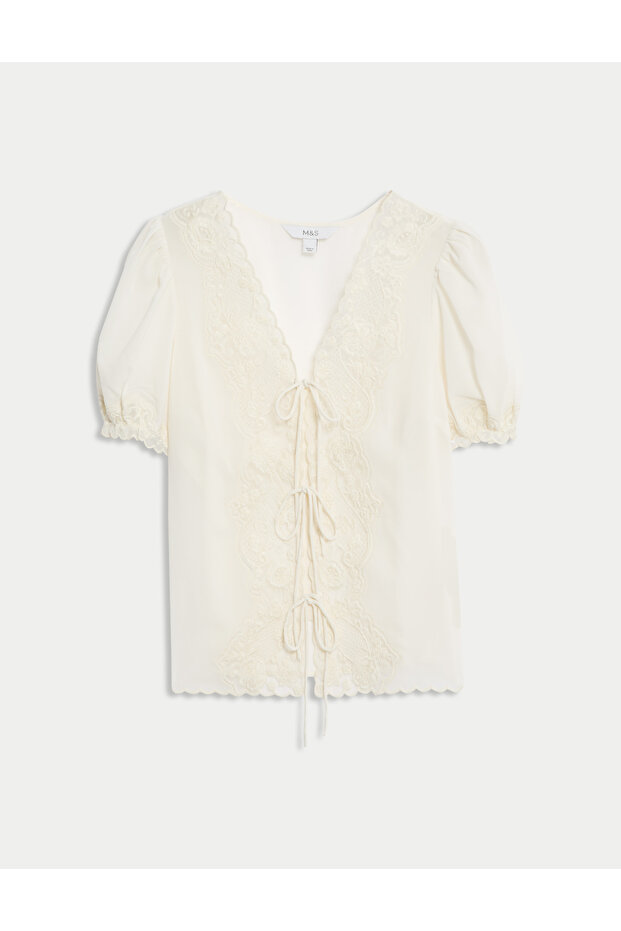 Pliseli Yuvarlak Yaka Bluz - 2