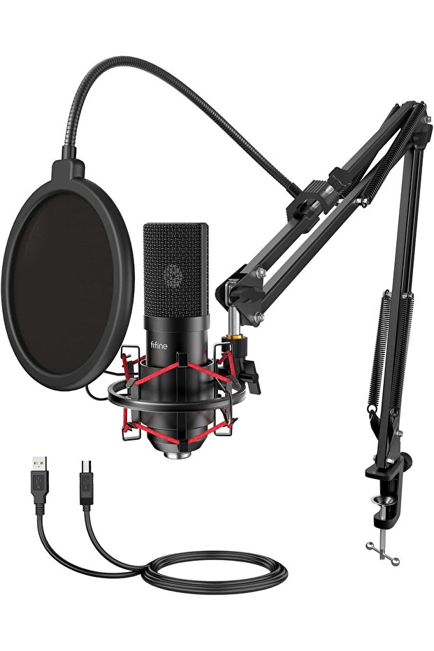 USB Microphone Set with Flexible Boom Arm Stand Pop Filter, Plug and Play with PC Desktop Lap
