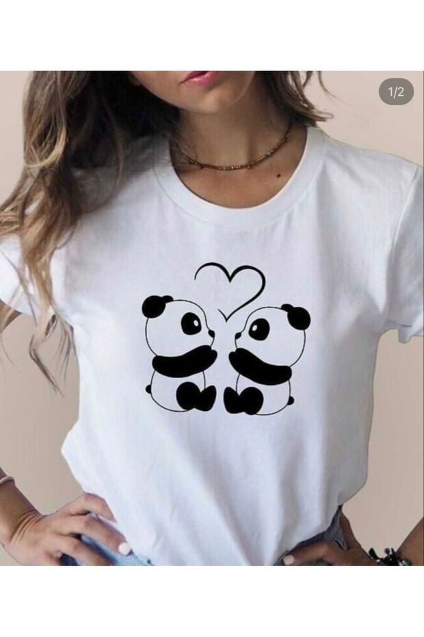 Sevimli Panda Baskılı Tişört - 1