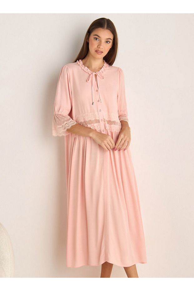 Night Dress with 3/4 Sleeves and Lace Trim