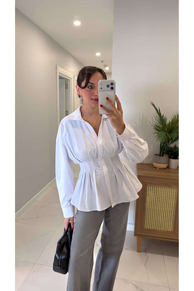Perisya Beyaz Pileli Gömlek - 1
