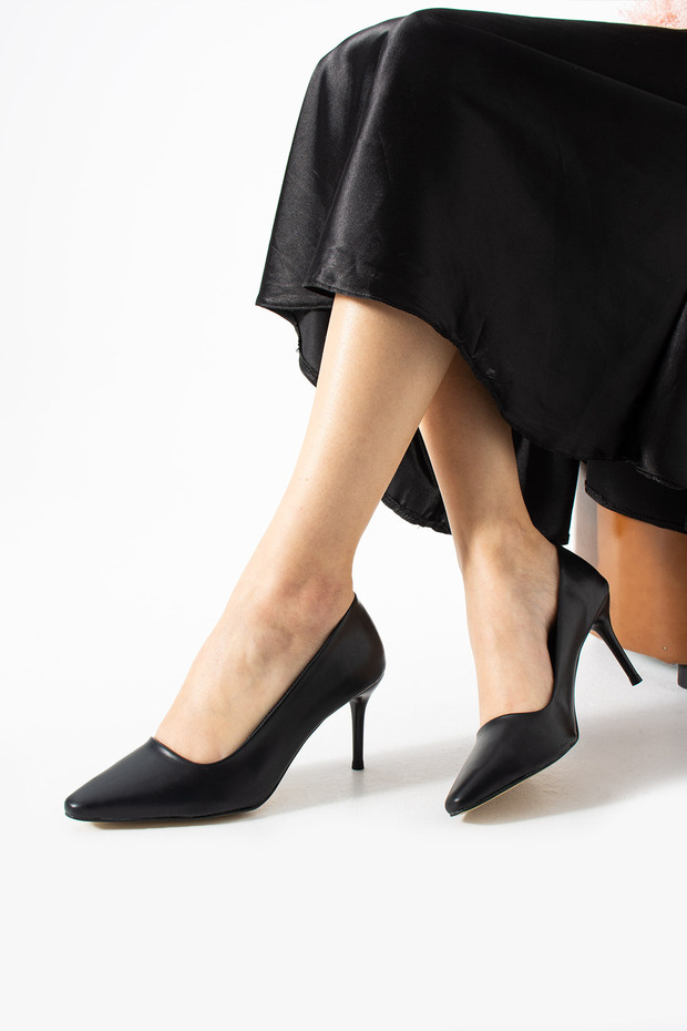 Siyah Mat Vegan Deri Topuklu Ayakkabı |7cm İnce Topuk | Şık Stiletto|Trend Kadın Ofis Abiye - 3