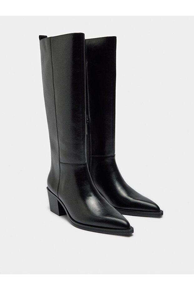 Topuklu Deri Çizme - 4
