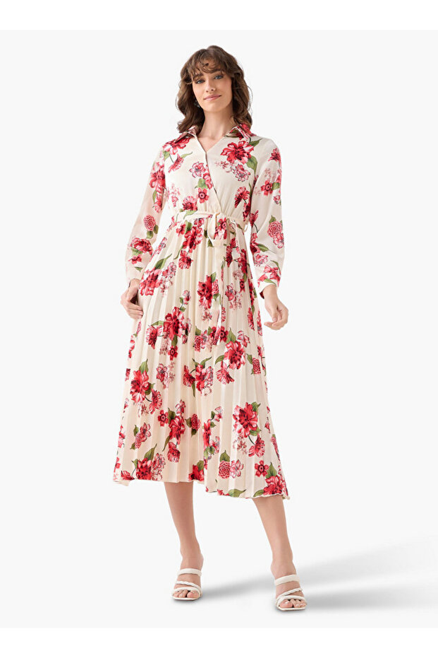 Midi Satin Wrap Dress with Floral Print