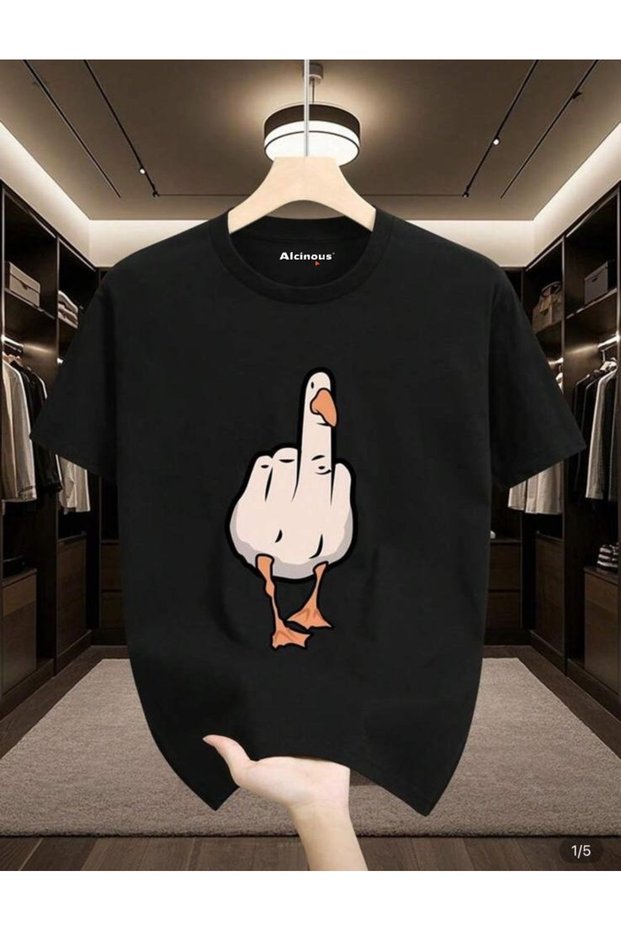 Unisex Cotton Oversized Crew Neck Short Sleeve Black Printed Basic T-Shirt