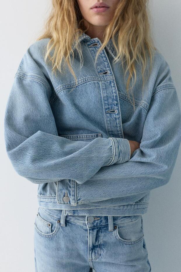 Boxy kesim denim ince ceket - 3